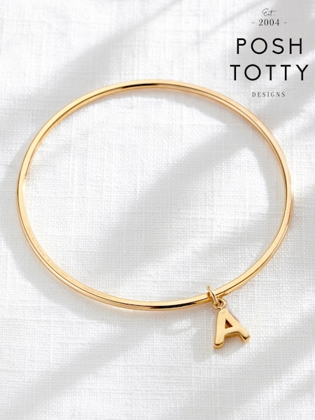 Posh Totty Designs Gold Tone Chunky Initial Charm Bangle (V12467) | £135