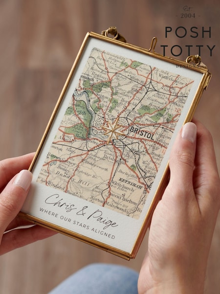 Christmas vintage Map Print with Gold Star by Posh Totty Designs (V12469) | £39