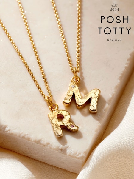 Posh Totty Designs Gold Tone Textured Birthstone Initial Letter Necklace (V12470) | £100