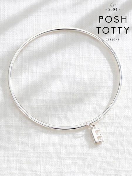 Posh Totty Designs Silver Tone Chunky Initial Charm Bangle (V12471) | £115