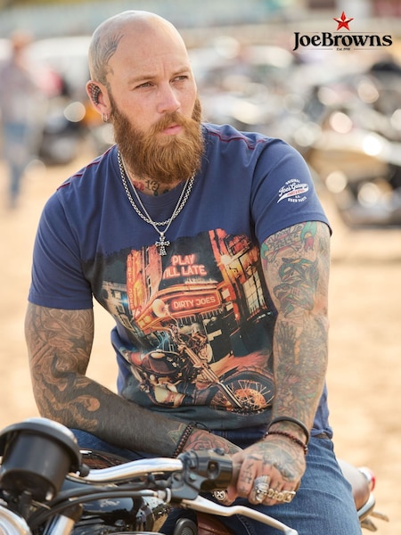 Joe Browns Blue Crew Neck Biker Style T-Shirt (V12646) | £29