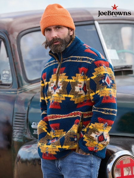 Joe Browns Blue Patterned Borg Funnel Fleece (V12653) | £64