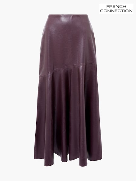 French Connection Red Kayleigh PU Fluted Midi Skirt (V12676) | £95