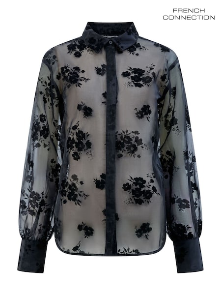 French Connection Black Mika Flocked Organza Shirt (V12682) | £75
