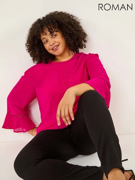 Roman Pink Curve Pintuck Pleat Blouse (V12699) | £36