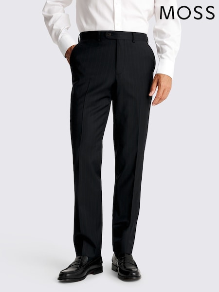 MOSS Tailored Fit Navy Blue Brown Stripe Performance Trousers (V12805) | £110