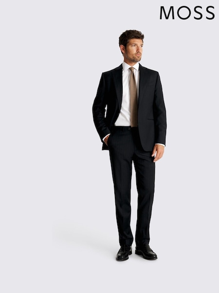 MOSS Tailored Fit Navy Blue Brown Stripe Performance Jacket (V12806) | £189