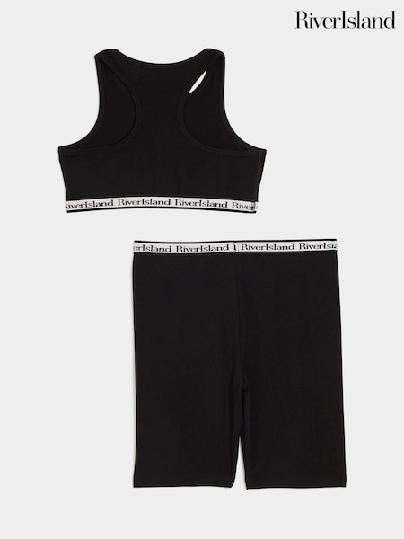 River Island Black Waistband Crop Top and Cycle Shorts Set (V12943) | £14