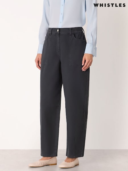 Whistles Black Casual Cotton Barrel Trousers (V12950) | £99