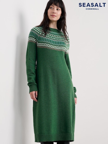 Seasalt Cornwall Green Bird Ring Fair Isle Knitted Dress (V13087) | £90