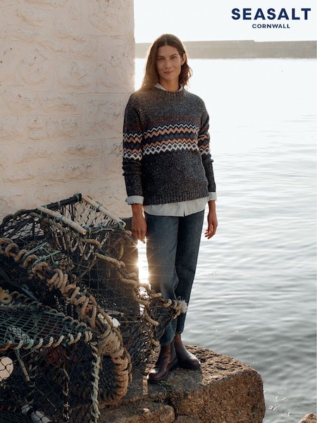 Seasalt Cornwall Grey Golden Light Fair Isle Jumper (V13095) | £86