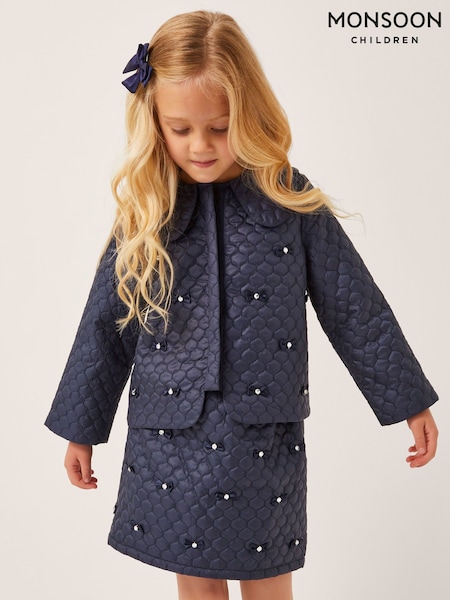 Monsoon Blue Bow Quilted Collar Jacket (V13318) | £35 - £39