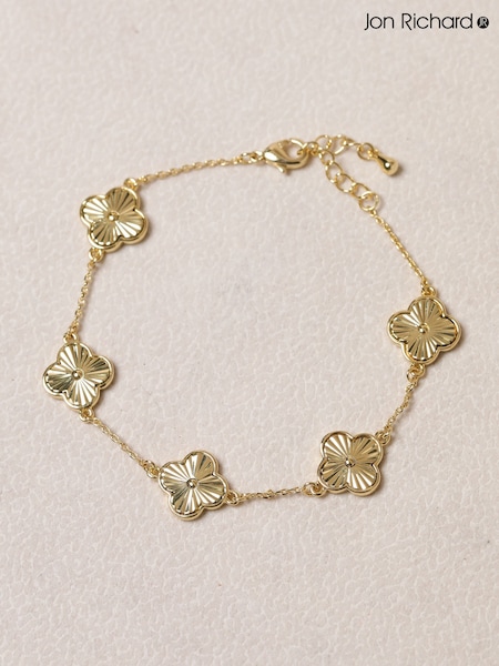 Jon Richard 14K Gold Diamond Cut Clover Bracelet (V13506) | £28