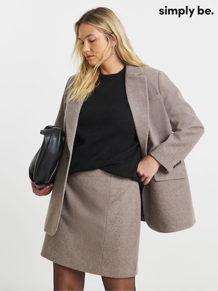 Simply Be Grey Wool Look Tailored Mini Skirt (V13551) | £38