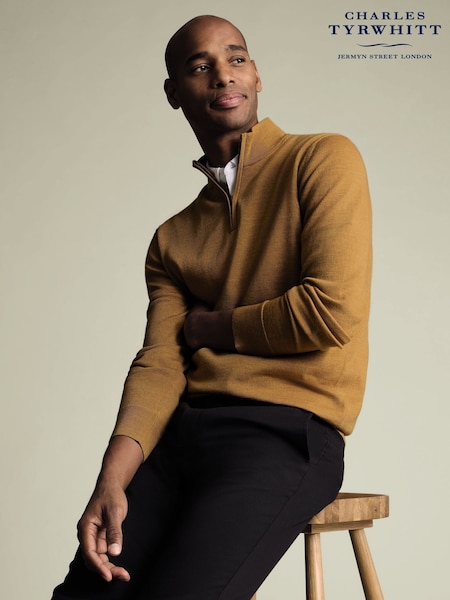 Charles Tyrwhitt Yellow Merino Zip Neck Jumper (V13599) | £80