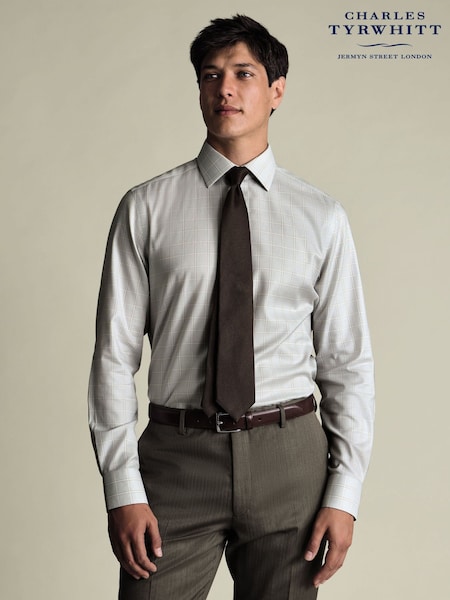 Charles Tyrwhitt Grey Silver Pow Check Non-Iron Twill Slim Fit Shirt (V13603) | £70