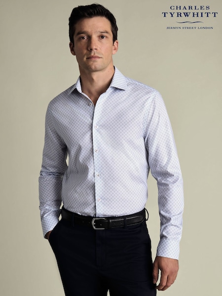Charles Tyrwhitt Blue Non-Iron Stretch Decorative Print Slim Fit Shirt (V13607) | £75