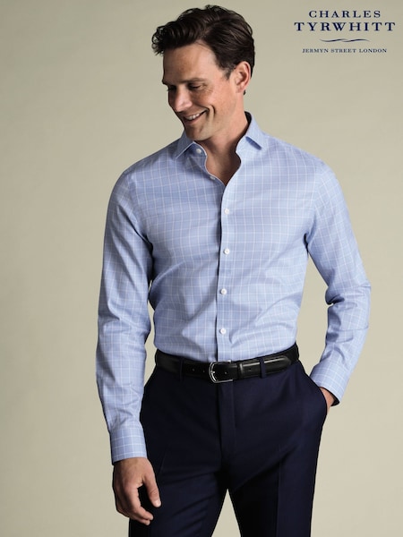 Charles Tyrwhitt Blue Sky Windowpane Check Non-Iron Twill Cutaway Slim Fit Shirt (V13614) | £70