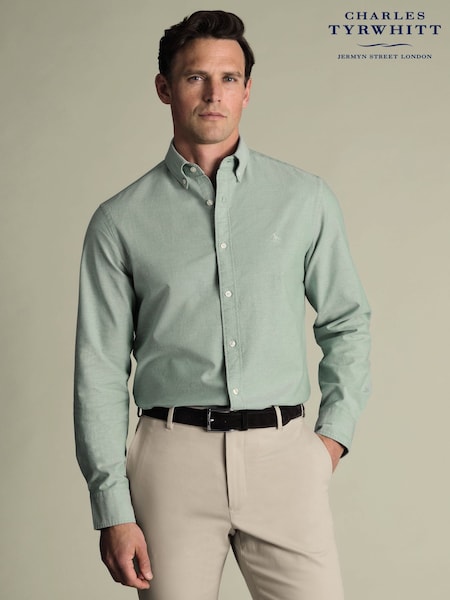 Charles Tyrwhitt Green Light Button-Down Stretch Washed Oxford Slim Fit Shirt (V13617) | £65