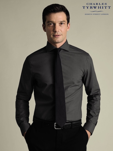 Charles Tyrwhitt Black Charcoal Non-Iron Stretch Poplin Cutaway Slim Fit Shirt (V13622) | £70
