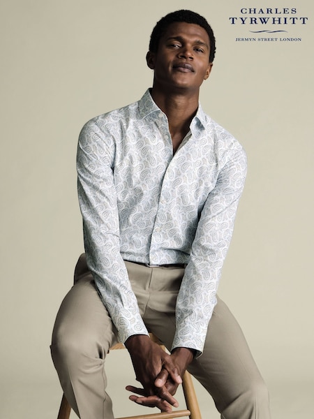 Charles Tyrwhitt White Non-Iron Stretch Paisley Print Slim Fit Shirt (V13635) | £75