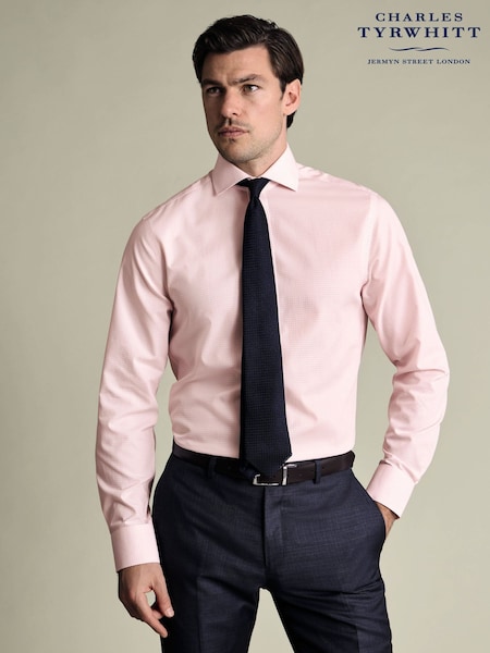 Charles Tyrwhitt Pink Gingham Non-Iron Poplin Cutaway Slim Fit Shirt (V13636) | £70