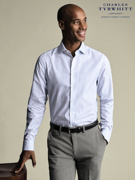 Charles Tyrwhitt White Non-Iron Stretch Decorative Print Slim Fit Shirt (V13650) | £75