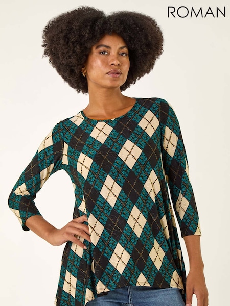 Roman Blue Jacquard Stretch Tunic Top (V13760) | £40