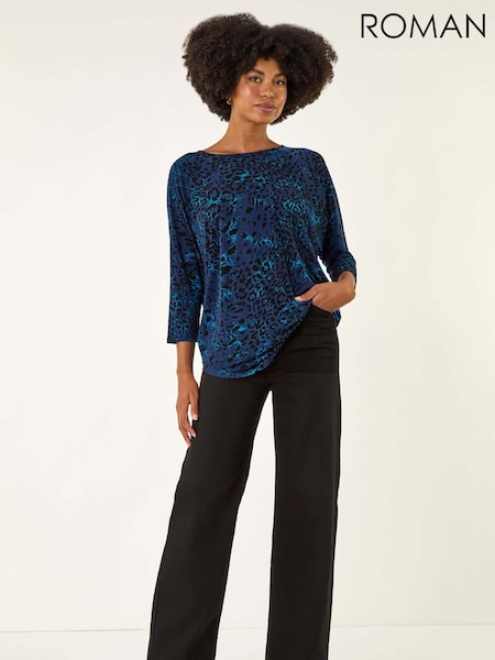 Roman Blue Animal Print Stretch Jersey T-Shirt (V13768) | £40