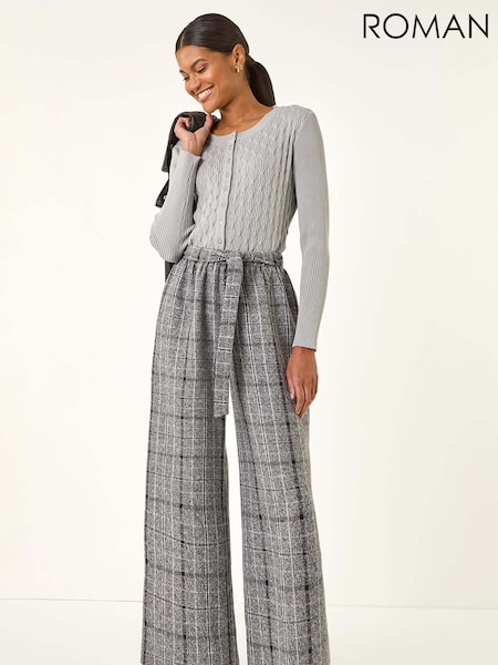Roman Grey Belted Check Culotte Trousers (V13780) | £42
