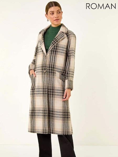 Roman White Check Print Longline Coat (V13782) | £110