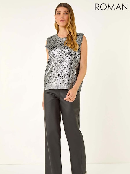 Roman Black Metallic Knit Vest (V13786) | £42