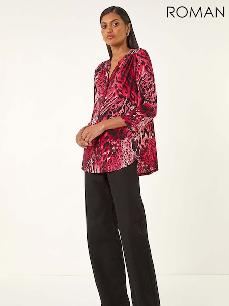 Roman Red Animal Puff Print Stretch Shirt (V13796) | £42