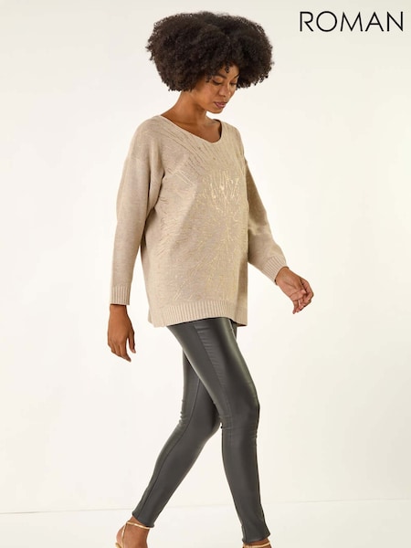 Roman Natural Foil Print Soft Knit Jumper (V13808) | £42
