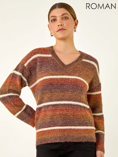 Roman Brown Stripe Fluffy Knit Jumper (V13813) | £48