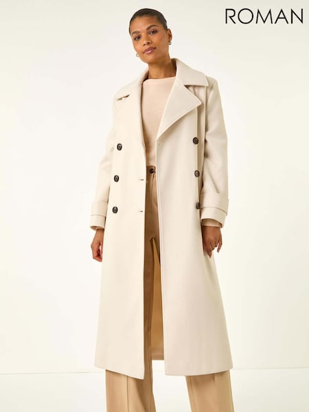 Roman White Textured Premium Belted Smart Coat (V13833) | £110