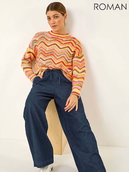 Roman Blue Tie Front Wide Leg Denim Trousers (V13839) | £36