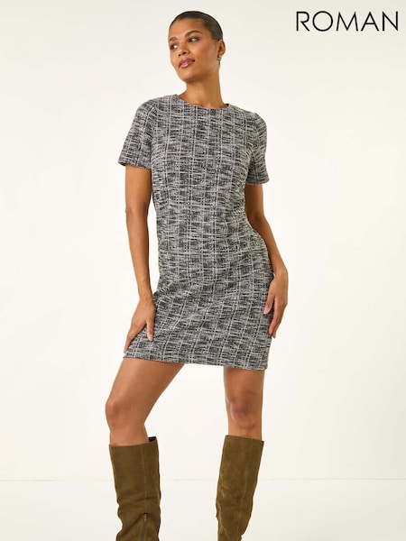 Roman Black Textured Stretch Shift Dress (V13851) | £50