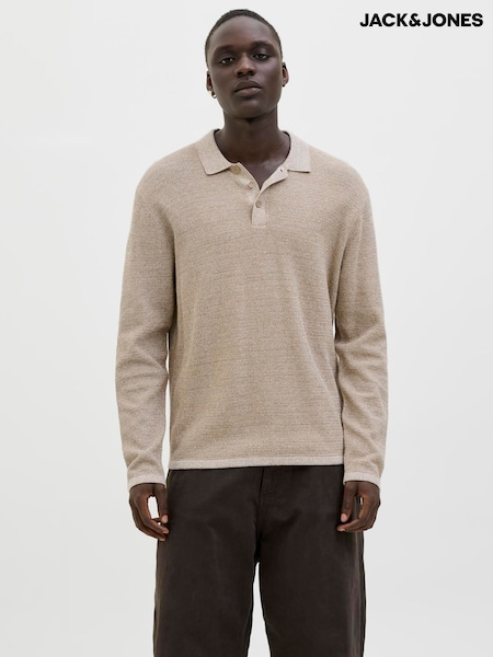 JACK & JONES Grey Long Sleeve Knitted Polo Top (V13957) | £28
