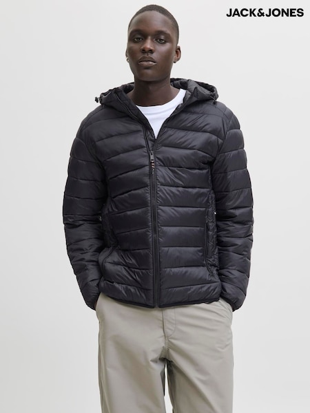 JACK & JONES Black Lightweight Hooded Puffer Jacket (V14095) | £45