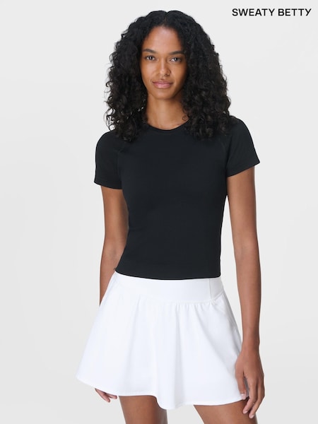 Sweaty Betty Black Athlete Crop Seamless Workout T-Shirt (V14105) | £40