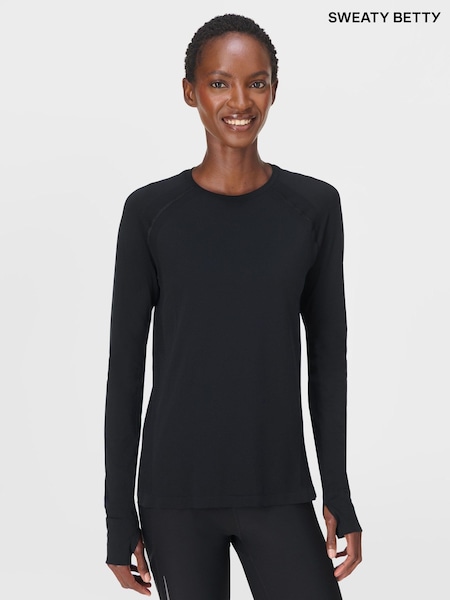 Sweaty Betty Black Athlete Featherweight Loose Seamless Long Sleeve Top (V14117) | £55