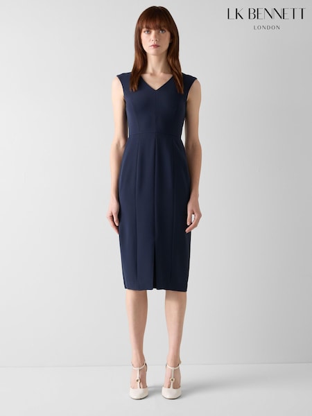 LK Bennett Blue Audrey Spring V-Neck Shift Dress (V14144) | £249