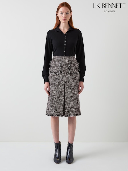 LK Bennett Red Gwen Tweed Cotton Midi Skirt (V14160) | £199
