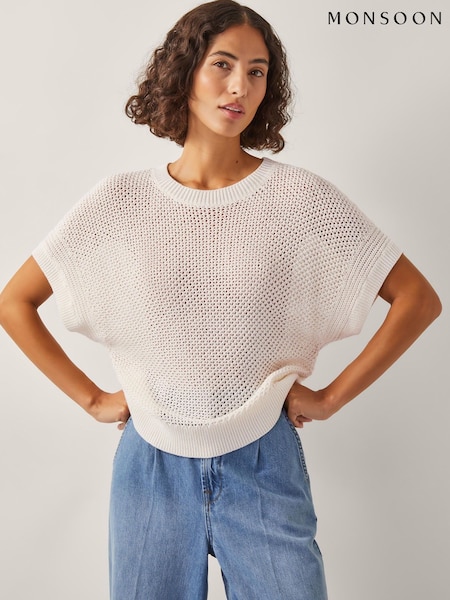 Monsoon Cream Sybil Slouchy Crochet T-Shirt (V14279) | £65