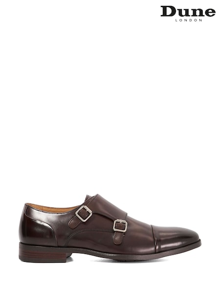 Dune London Chocolate Brown Wide Fit Satchin Flex Sole Toecap Monk Shoes (V14374) | £119