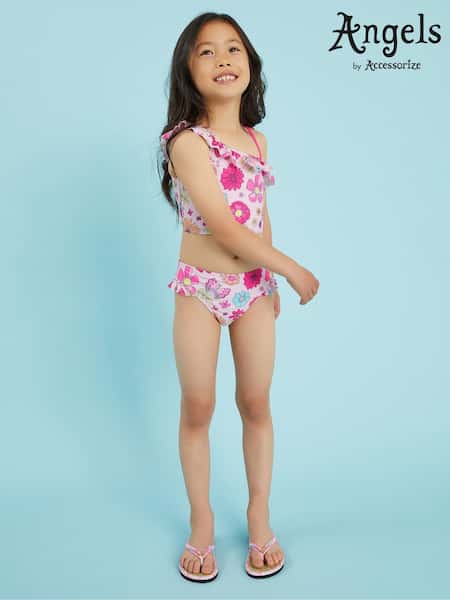 Angels By Accessorize Pink Girls Retro Bloom Bikini Set (V14388) | £16 - £17