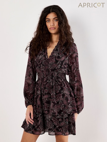 Apricot Red Batik Paisley Ruffle Detail Dress (V14396) | £42