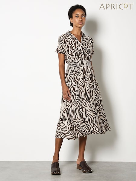 Apricot Natural Ikat Zebra Midi Shirt Dress (V14398) | £46