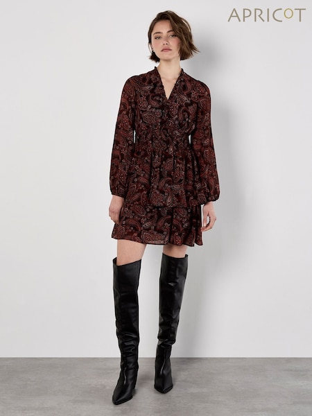 Apricot Orange Batik Paisley Ruffle Detail Dress (V14409) | £42